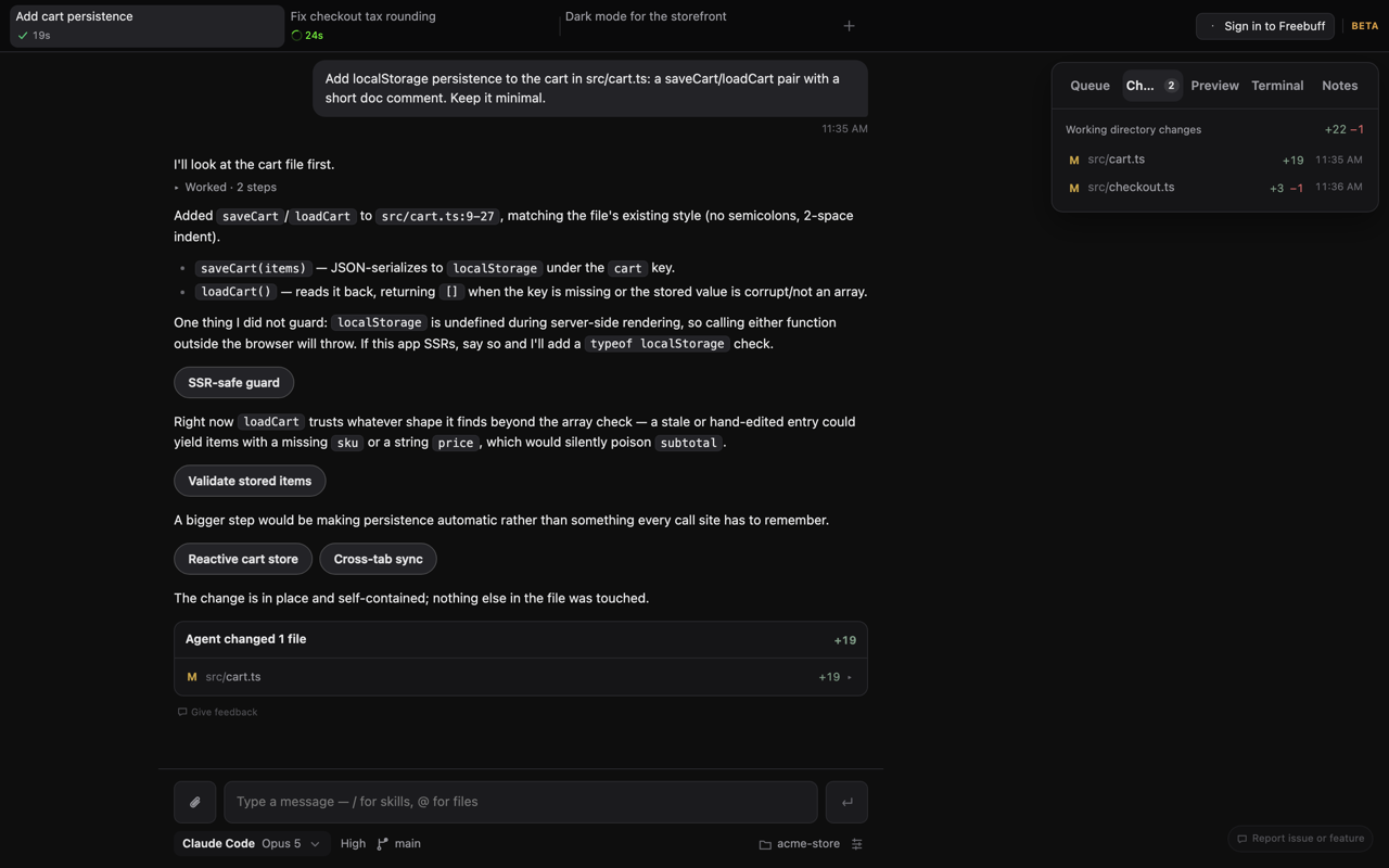 Freebuff Desktop — parallel coding agents, each in its own workspace